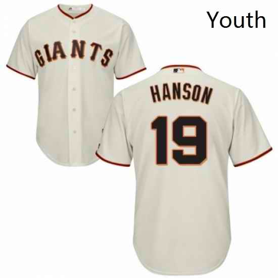 Youth Majestic San Francisco Giants 19 Alen Hanson Authentic Cream Home Cool Base MLB Jersey